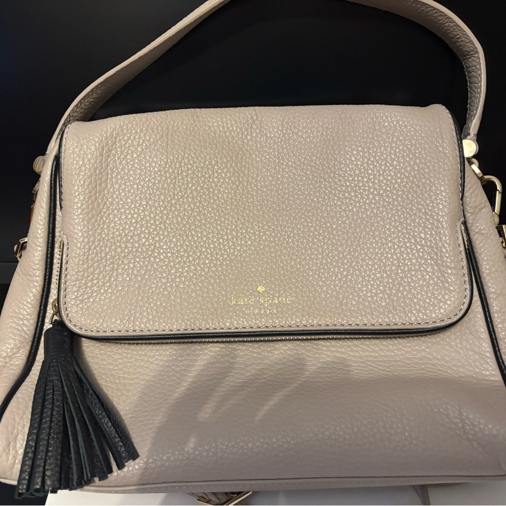Kate Spade Beige Leather Shoulder Bag with Black Tassel